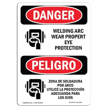 OSHA Danger, Welding Arc Eye Protection Bilingual, 5in X 3.5in Decal